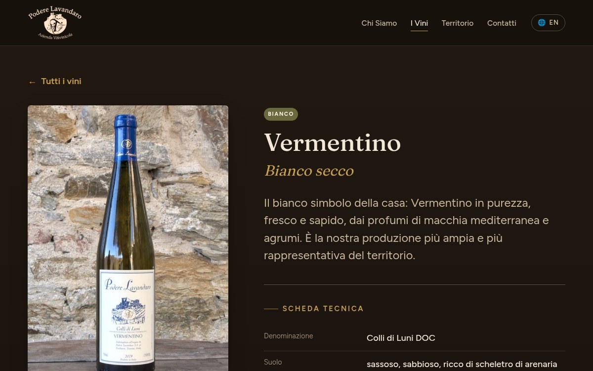 La scheda di un vino: descrizione e scheda tecnica, denominazione e suolo compresi.