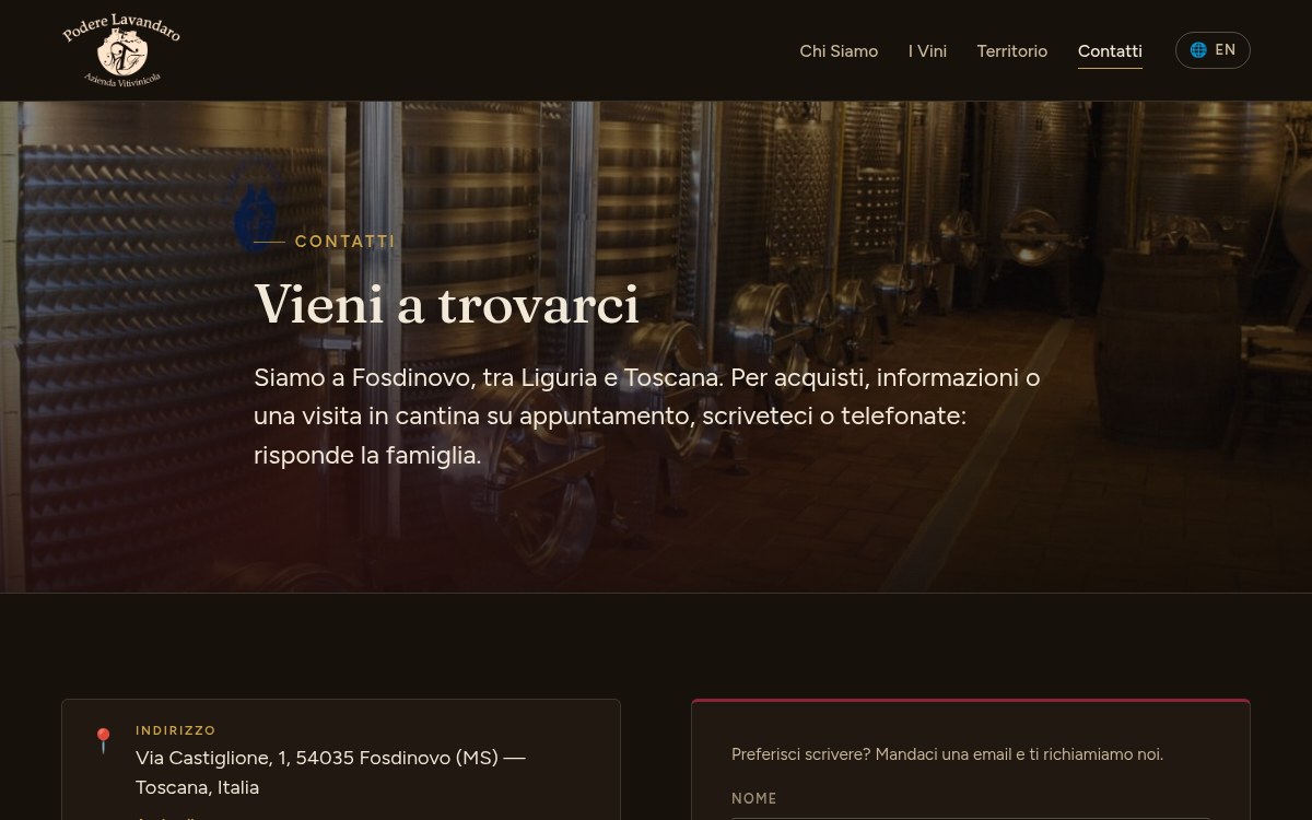 I contatti: indirizzo, telefono, visite su appuntamento e il modulo per scrivere.