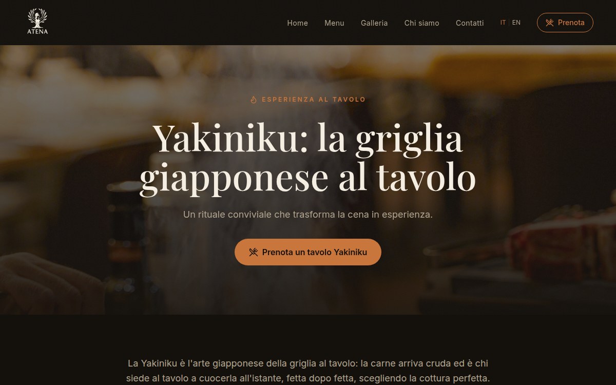La pagina dello yakiniku, la griglia giapponese servita al tavolo.